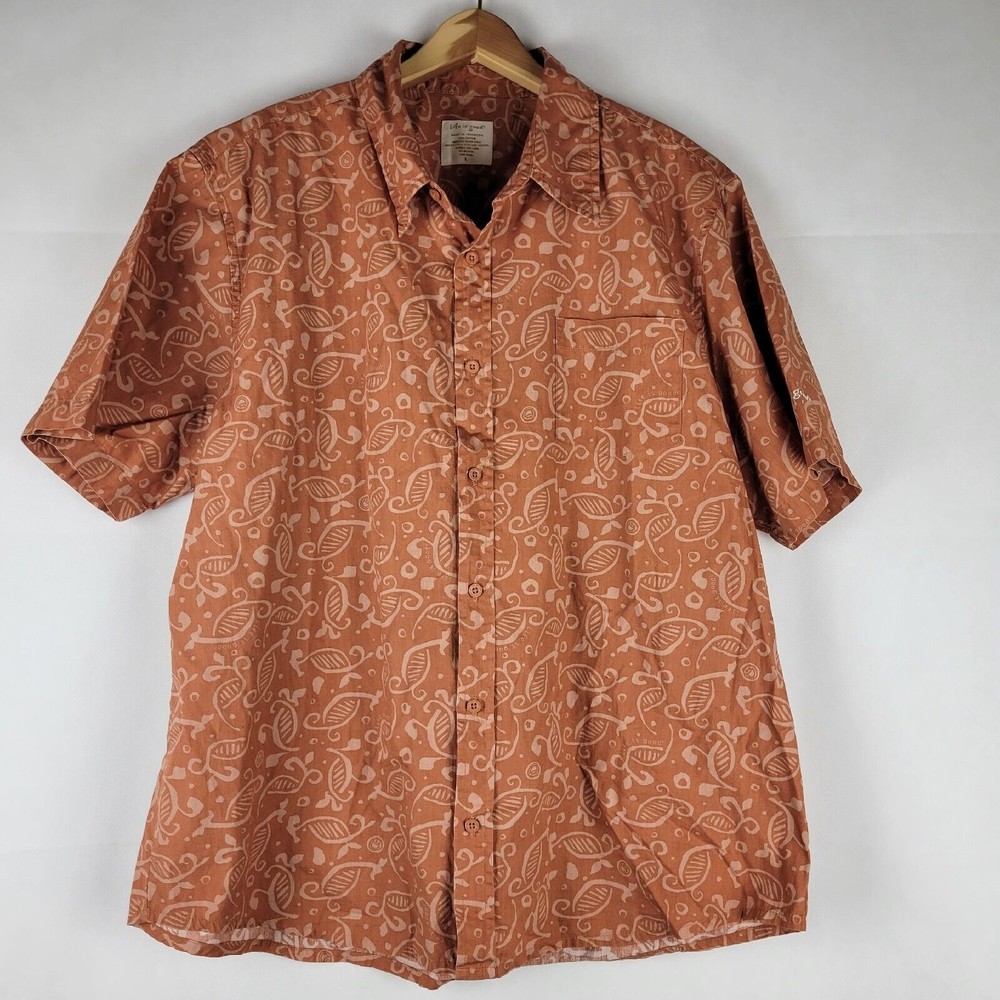 Life is Good Short Sleeve Button Shirt Mens Large Camp Travel Hawaiian Golf
